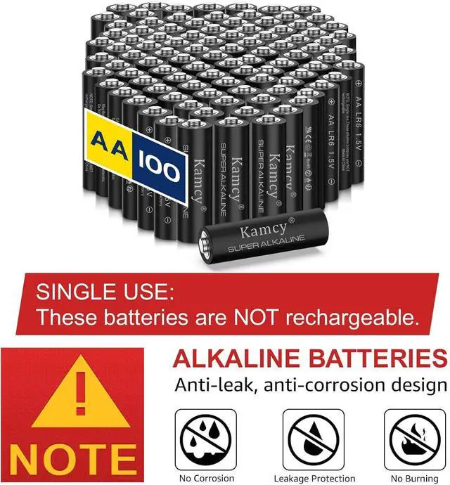 Alt view image 7 of 7 - Premium AA Batteries 100 Pack - Alkaline Double A Battery - Ultra Long-Lasting, Leakproof 1.5V LR06 AA Batteries, High-Performance Household Batteries - 10-Year Shelf Life