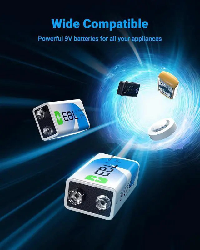 Alt view image 3 of 7 - EBL 9 Volt Batteries 12 Pack, 7-Year Shelf Life, Long-Lasting Alkaline 9V Batteries for Household Business