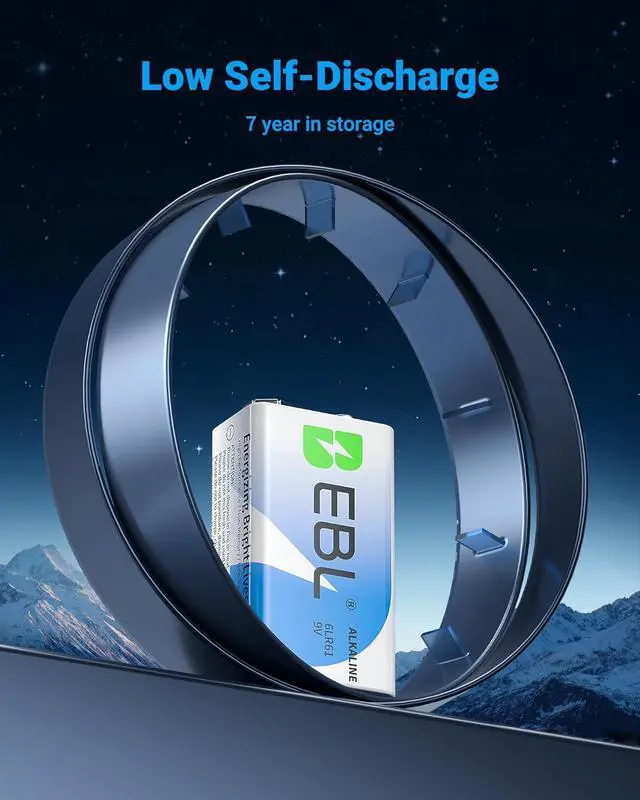 Alt view image 4 of 7 - EBL 9 Volt Batteries 12 Pack, 7-Year Shelf Life, Long-Lasting Alkaline 9V Batteries for Household Business