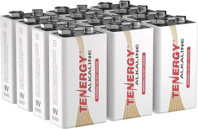 Main image of Tenergy 6LR61 9V Alkaline Battery, Non-Rechargeable Battery for Smoke Alarms, Guitar Pickups, Microphones and More, 12 Pack