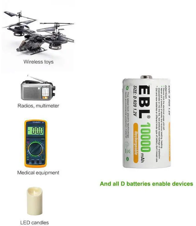 Alt view image 4 of 6 - EBL Rechargeable D Batteries, 10000mAh Ni-MH High Capacity D Cell Battery New Retail Package, Pack of 4