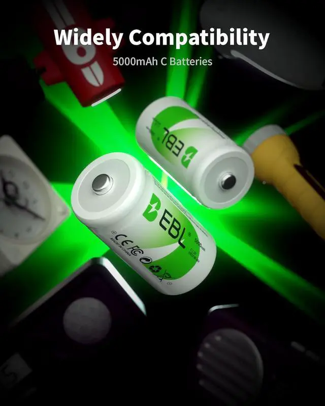 Alt view image 7 of 7 - EBL Rechargeable C Batteries, 5000mAh Ni-MH High Capacity C Cell Battery New Retail Package, Pack of 4