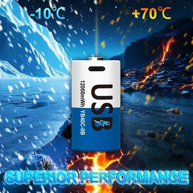Alt view image 6 of 6 - Rechargeable Lithium D Batteries with 4 in 1 USB-C Charge Cable, 4 Pack D Cell Li-ion Battries, LR20 1.5V D Size Cell Battery Replacement 12000mWh for Floodlight Toys Clocks Gas Stove(4 Pcs)