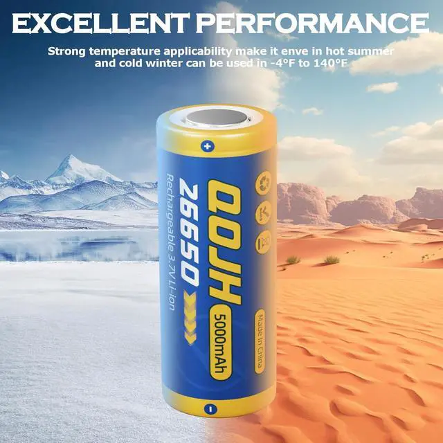 Alt view image 7 of 7 - 26650 Rechargeable Battery, 3.7 Volt Rechargeable Battery 5000mAh Real Capacity 26650 Batteries for LED Flashlights, Headlamp 2 Pack