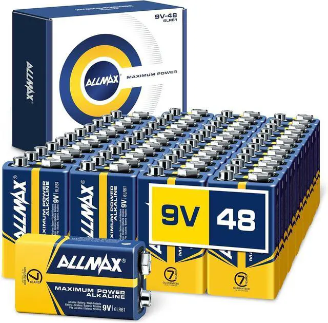 Main image of Allmax 9V Maximum Power Alkaline Batteries (48 Count)  Ultra Long-Lasting, Leakproof Design, 7-Year Shelf Life, Maximum Performance (9 Volt)