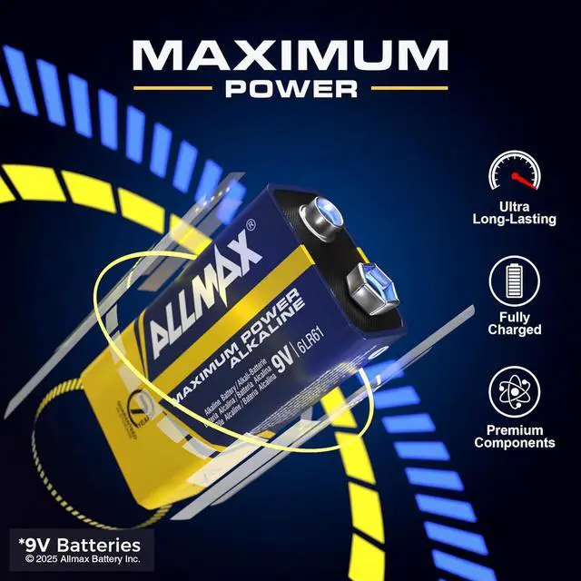 Alt view image 2 of 6 - Allmax 9V Maximum Power Alkaline Batteries (48 Count)  Ultra Long-Lasting, Leakproof Design, 7-Year Shelf Life, Maximum Performance (9 Volt)