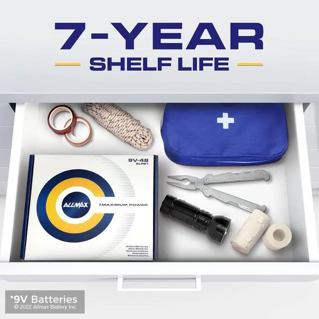 Alt view image 5 of 6 - Allmax 9V Maximum Power Alkaline Batteries (48 Count)  Ultra Long-Lasting, Leakproof Design, 7-Year Shelf Life, Maximum Performance (9 Volt)