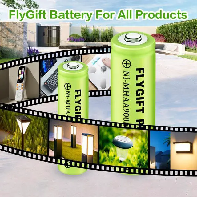 Alt view image 6 of 6 - FlyGift AA Rechargeable Batteries Solar Battery for Solar Lights (AA 900mAh 12 Pack)