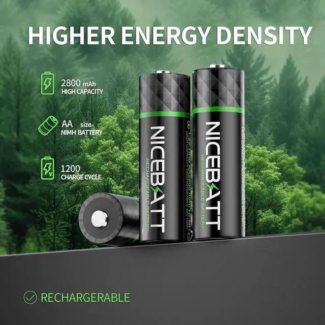 Alt view image 2 of 5 - Rechargeable aa Batteries 2800mAh, Premium NiMH Double A Battery Low Self Discharge -8 Count