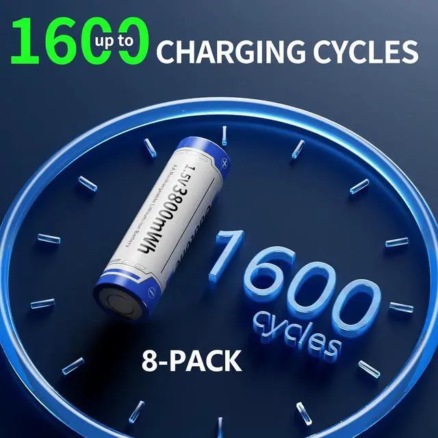 Alt view image 4 of 7 - Rechargeable AA Batteries Lithium with Charger 8 Pack, 1.5V High Power AA Lithium-ion Battery, 3800mWh High Capacity AA Lithium Batteries, Double A Batteries up to 1600+ Cycle Times