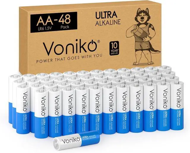 Main image of Voniko - Premium Grade AA Batteries - (48 Pack) - Alkaline Double A Battery - Ultra Long-Lasting, Leakproof 1.5v Batteries - 10-Year Shelf Life