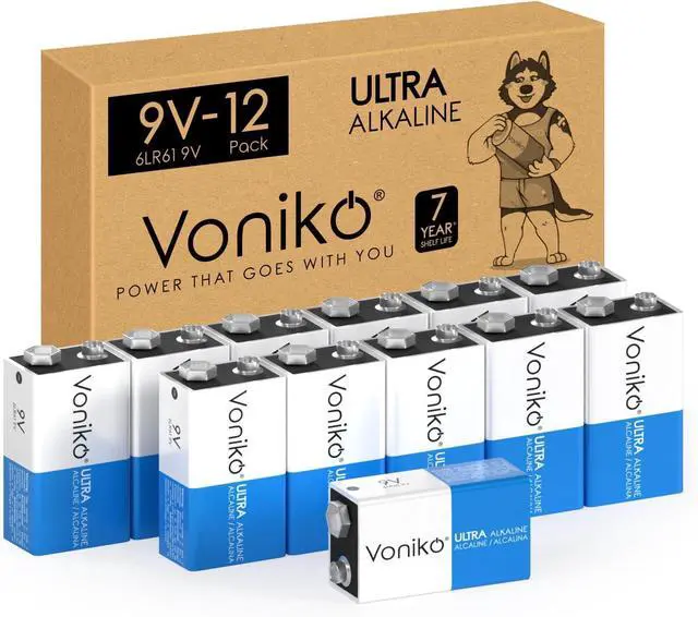 Main image of Voniko 9V Batteries - Alkaline 9V Battery 12 Pack - Ultra Long Lasting with a 7-Year Shelf Life