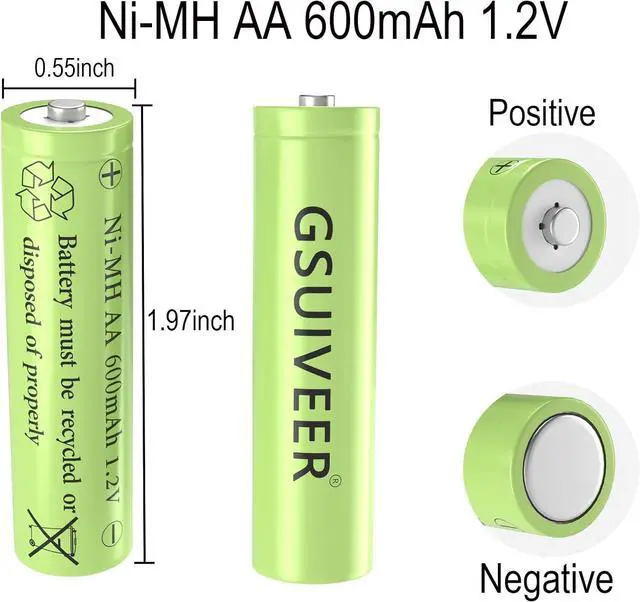Alt view image 3 of 6 - 1.2V Ni-Mh AA 600mAh Rechargeable Batteries for Outdoor Solar Garden Lights (16 Pack AA)