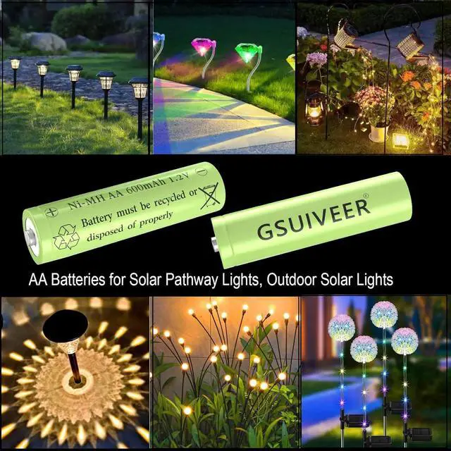 Alt view image 2 of 6 - 1.2V Ni-Mh AA 600mAh Rechargeable Batteries for Outdoor Solar Garden Lights (16 Pack AA)