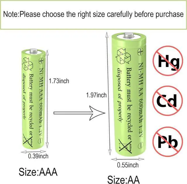 Alt view image 4 of 6 - 1.2V Ni-Mh AA 600mAh Rechargeable Batteries for Outdoor Solar Garden Lights (16 Pack AA)