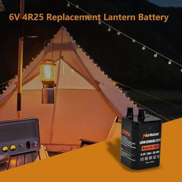 Alt view image 4 of 7 - 6 Volt 6Ah Lithium LiFePO4 Heavy Duty Lantern Battery, 2000 Cycles Rechargeable Lithium Iron Phosphate Battery for 4R25 Lantern(Spring S2 Terminals)