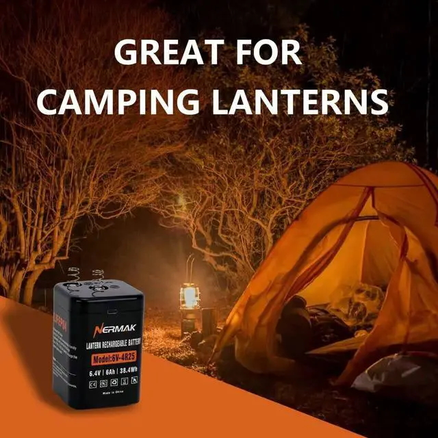 Alt view image 5 of 7 - 6 Volt 6Ah Lithium LiFePO4 Heavy Duty Lantern Battery, 2000 Cycles Rechargeable Lithium Iron Phosphate Battery for 4R25 Lantern(Spring S2 Terminals)