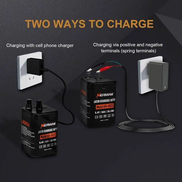Alt view image 6 of 7 - 6 Volt 6Ah Lithium LiFePO4 Heavy Duty Lantern Battery, 2000 Cycles Rechargeable Lithium Iron Phosphate Battery for 4R25 Lantern(Spring S2 Terminals)