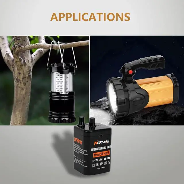 Alt view image 7 of 7 - 6 Volt 6Ah Lithium LiFePO4 Heavy Duty Lantern Battery, 2000 Cycles Rechargeable Lithium Iron Phosphate Battery for 4R25 Lantern(Spring S2 Terminals)
