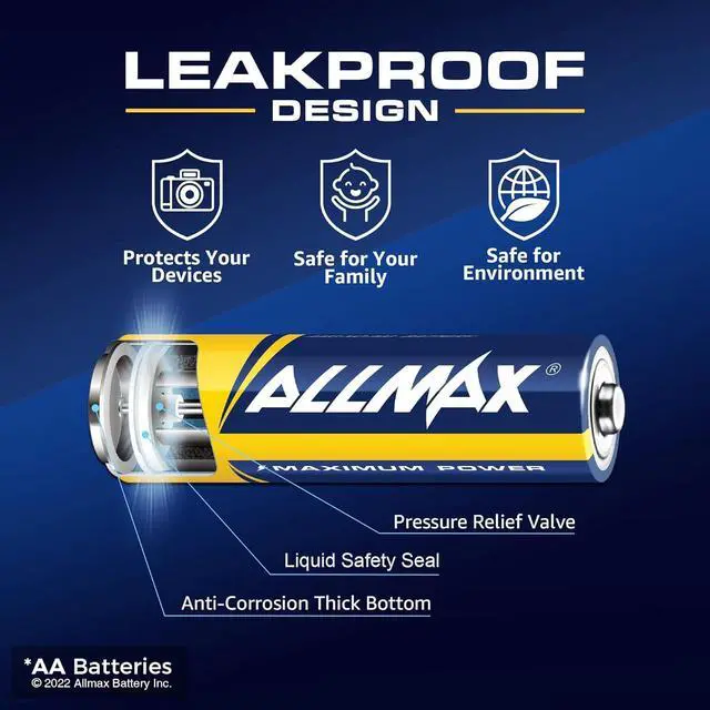 Alt view image 4 of 6 - Allmax AA Maximum Power Alkaline Double A Batteries (600 Count Wholesale Pack / 6 Boxes of 100)  Ultra Long-Lasting, Leakproof Design, 10-Year Shelf Life, Maximum Performance (1.5V)