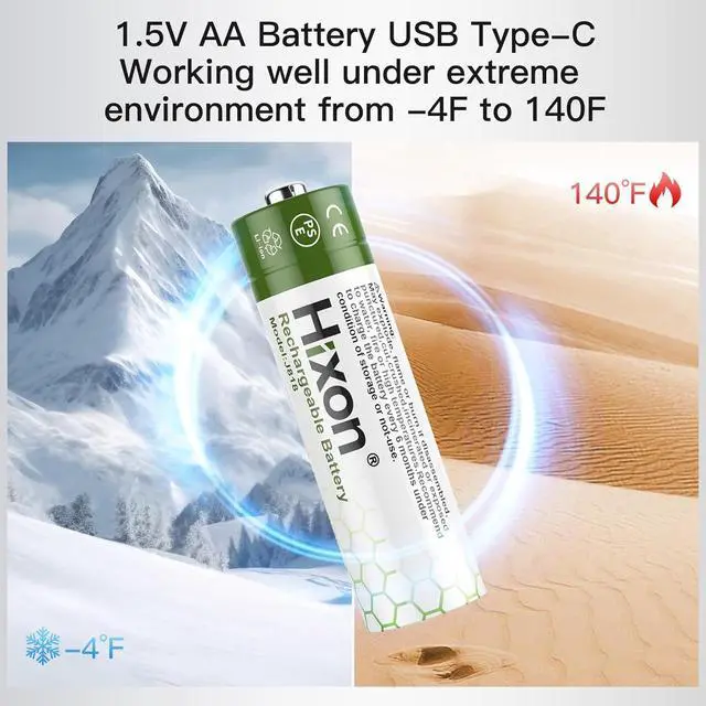 Alt view image 7 of 7 - Hixon 1.5V USB Rechargeable Lithium Batteries AA Size,3000mWh Double AA Rechargeable Battery,Charges 1.5 Hours, Over 1000 Cycles, 4-in-1 USB-A to USB-C Charging Cable, LED Charge Indicator, 8-Pack