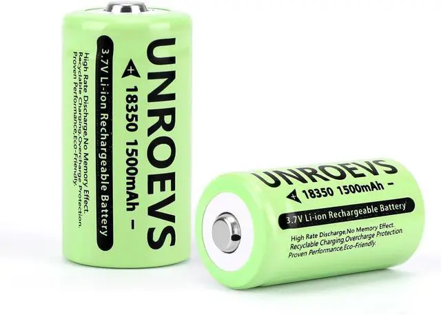Main image of 2 Pack 3.7V 18350 Battery Rechargeable 1500 mAh High Capacity Button Top Li-ion INR 18350 Battery for Flashlight,Headlamp. (Button top)