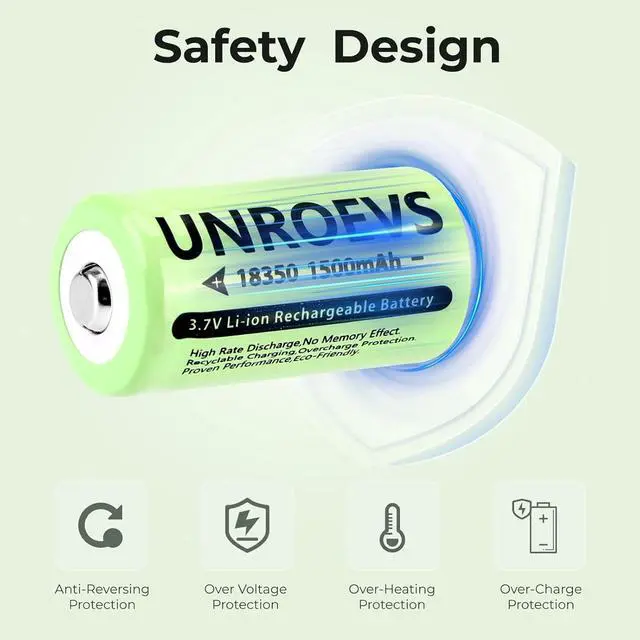 Alt view image 4 of 7 - 2 Pack 3.7V 18350 Battery Rechargeable 1500 mAh High Capacity Button Top Li-ion INR 18350 Battery for Flashlight,Headlamp. (Button top)