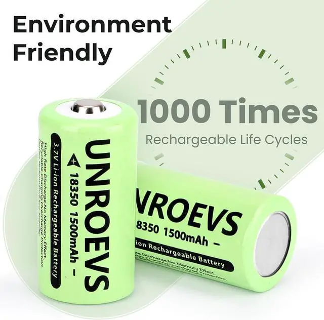 Alt view image 6 of 7 - 2 Pack 3.7V 18350 Battery Rechargeable 1500 mAh High Capacity Button Top Li-ion INR 18350 Battery for Flashlight,Headlamp. (Button top)