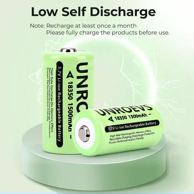 Alt view image 7 of 7 - 2 Pack 3.7V 18350 Battery Rechargeable 1500 mAh High Capacity Button Top Li-ion INR 18350 Battery for Flashlight,Headlamp. (Button top)