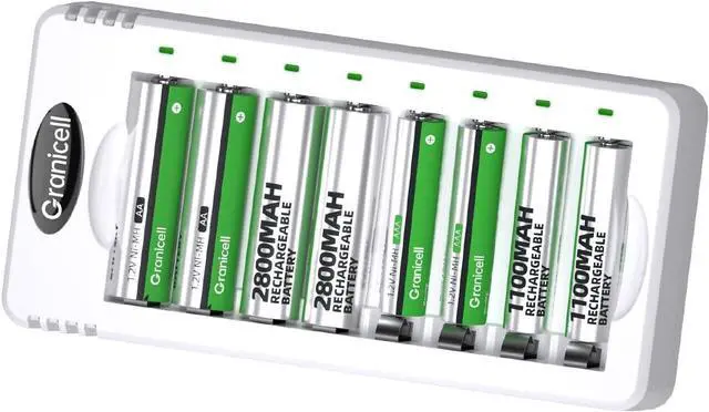 Main image of Rechargeable AA and AAA Batteries with 8 Bay Smart Charger,4 Pack AA 2800mAh & 4 Pack AAA 1100mAh Low self Discharge NiMH Battery