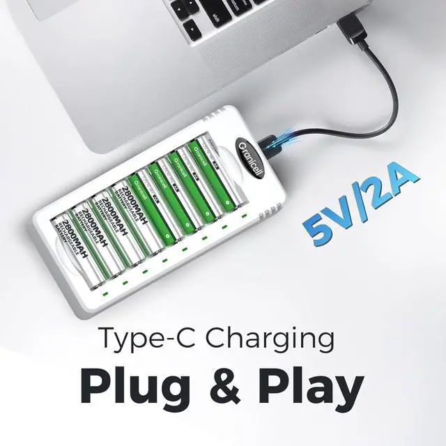 Alt view image 3 of 7 - Rechargeable AA and AAA Batteries with 8 Bay Smart Charger,4 Pack AA 2800mAh & 4 Pack AAA 1100mAh Low self Discharge NiMH Battery