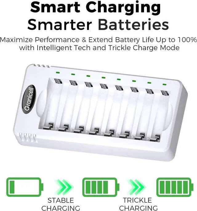Alt view image 4 of 7 - Rechargeable AA and AAA Batteries with 8 Bay Smart Charger,4 Pack AA 2800mAh & 4 Pack AAA 1100mAh Low self Discharge NiMH Battery