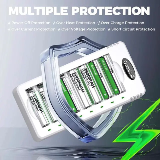 Alt view image 5 of 7 - Rechargeable AA and AAA Batteries with 8 Bay Smart Charger,4 Pack AA 2800mAh & 4 Pack AAA 1100mAh Low self Discharge NiMH Battery