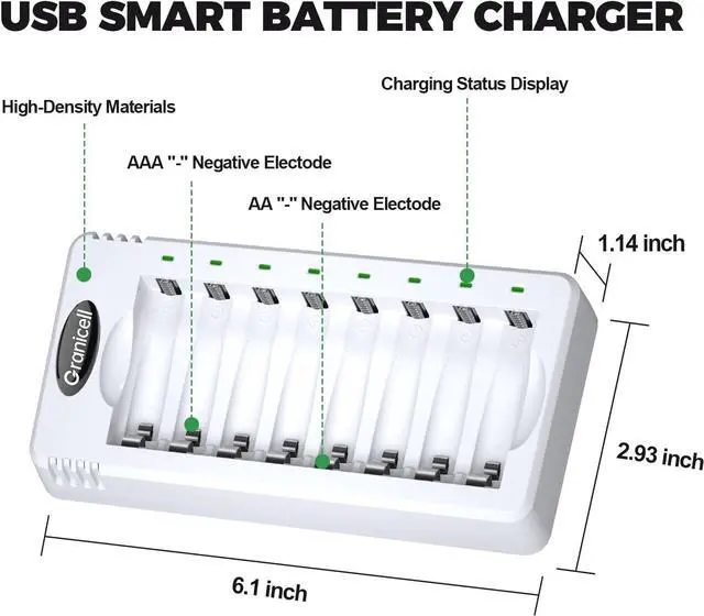 Alt view image 6 of 7 - Rechargeable AA and AAA Batteries with 8 Bay Smart Charger,4 Pack AA 2800mAh & 4 Pack AAA 1100mAh Low self Discharge NiMH Battery