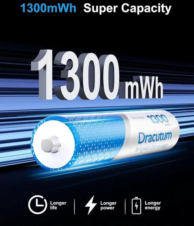 Alt view image 2 of 7 - AAA Rechargeable Batteries Lithium 8 Pack with Fast Charger - 1300mWh High Capacity 1.5V Constant Output Rechargeable AAA Batteries, 2000 Cycles Long-Lasting Li-ion Triple a Batteries