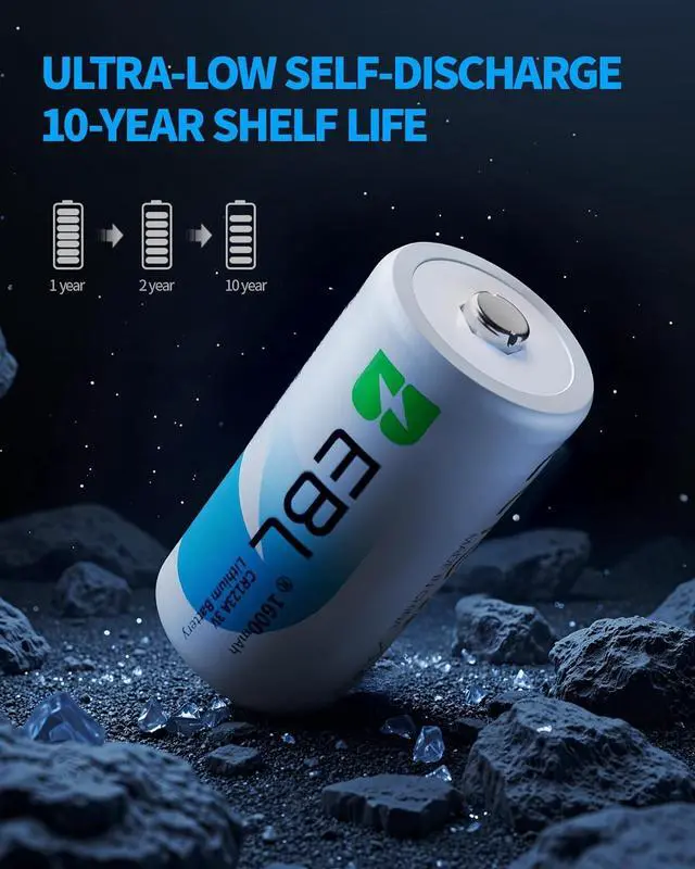 Alt view image 3 of 7 - EBL 12 Pack CR123A 3V Lithium Battery 1600mAh High Capacity CR123 CR17345 for Arlo Pro/Go, Smoke Alarms, Flashlights, Security Devices & Home Automation - Long-Lasting