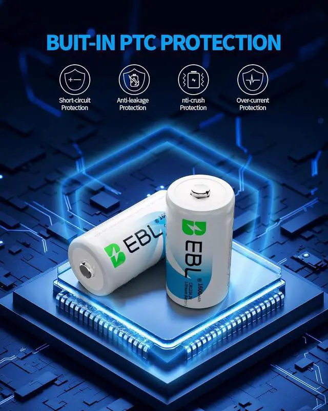 Alt view image 6 of 7 - EBL 12 Pack CR123A 3V Lithium Battery 1600mAh High Capacity CR123 CR17345 for Arlo Pro/Go, Smoke Alarms, Flashlights, Security Devices & Home Automation - Long-Lasting