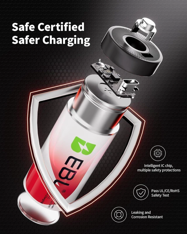 Alt view image 5 of 7 - EBL Rechargeable C Batteries 7500mWh Lithium, USB-C Fast Charge (2 Pack)