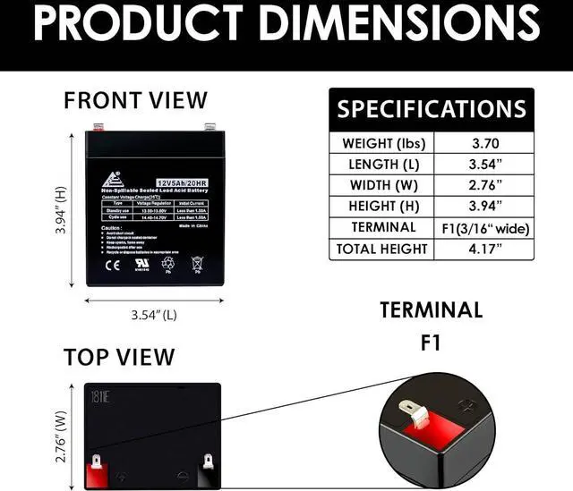 Alt view image 2 of 4 - ECI Power 2 Pack: 12V 5AH VRLA AGM 12V 5AH Rechargeable Battery for LiftMaster 485LM/Craftsman 53918/Chamberlain 4228 Garage Door Opener, Security Alarm, etc