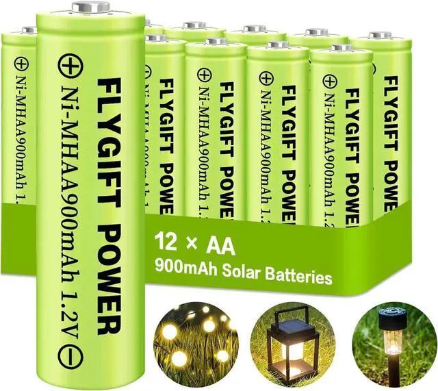 Main image of FlyGift AA Rechargeable Batteries Solar Battery for Solar Lights (AA 900mAh 12 Pack)