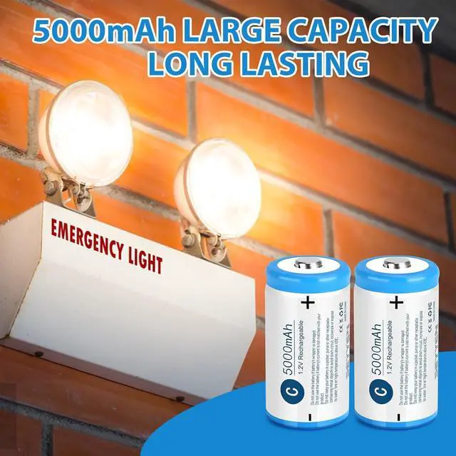 Alt view image 6 of 7 - NiMH Rechargeable C Batteries 4 Pack,1.2V 5000mAh High Capacity NiMH C Batteries,Low Self Discharge Long Lasting Pre-Charged C Size Batteries(4Pcs)