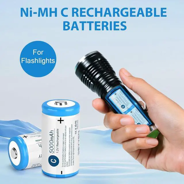 Alt view image 5 of 7 - NiMH Rechargeable C Batteries 4 Pack,1.2V 5000mAh High Capacity NiMH C Batteries,Low Self Discharge Long Lasting Pre-Charged C Size Batteries(4Pcs)