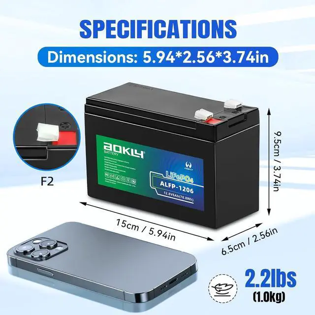 Alt view image 2 of 7 - 6Ah 12V LiFePO4 Battery 4000+ Deep Cycle Lithium Battery with 6A BMS Maintenance Free Rechargeable Backup Power for UPS Fire Alarm, Power Wheels, Fish Finder and RV, 2 Pack