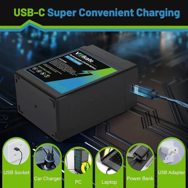 Alt view image 4 of 6 - 6V 7Ah LiFePO4 Lithium Battery 1 Pack, 6 Volt USB-C Rechargeable Lithium Iron Phosphate Battery, 2000+ Cycles, for Ride On Toy, Lantern, Deer Game Feeder, Emergency Light, Alarm System (F1 Terminal)
