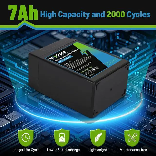 Alt view image 2 of 6 - 6V 7Ah LiFePO4 Lithium Battery 1 Pack, 6 Volt USB-C Rechargeable Lithium Iron Phosphate Battery, 2000+ Cycles, for Ride On Toy, Lantern, Deer Game Feeder, Emergency Light, Alarm System (F1 Terminal)