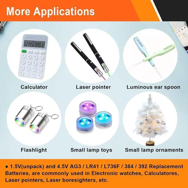 Alt view image 3 of 5 - Button Cell Batteries (L736 & LR626)  30 Count (10 x 3-Pack) 4.5V for Laser Boresighter, Training Cartridge, Toys, LED Flashlight  AG3/LR41/L626F/377/392/384/CX66W Replacement