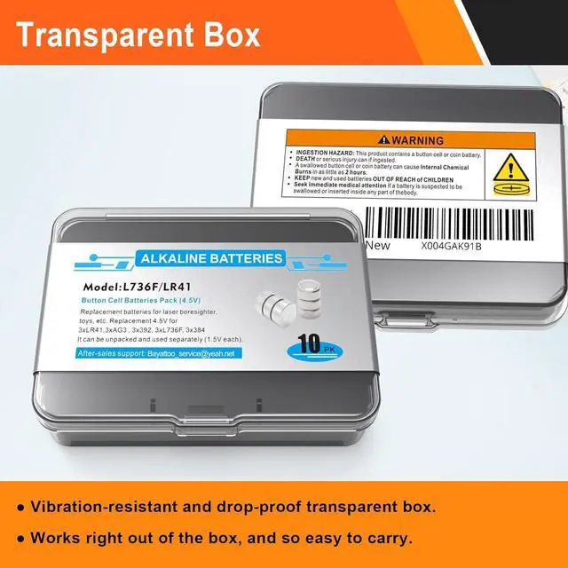 Alt view image 5 of 5 - Button Cell Batteries (L736 & LR626)  30 Count (10 x 3-Pack) 4.5V for Laser Boresighter, Training Cartridge, Toys, LED Flashlight  AG3/LR41/L626F/377/392/384/CX66W Replacement