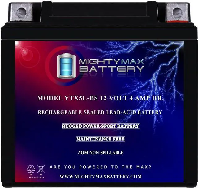 Alt view image 7 of 7 - Mighty Max Battery YTX5L-BS 12V 4AH Battery Replaces Duromax 4400 XP4400E Generator
