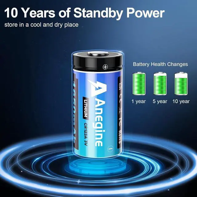 Alt view image 3 of 6 - CR123A 3V Lithium Battery 1650mAh, 123A Lithium Batteries 10 Years Shelf Life CR123 3 Volt High Power CR17345 CR17335 Non-Rechargeable | Ultra-Compatible (16 Pack)