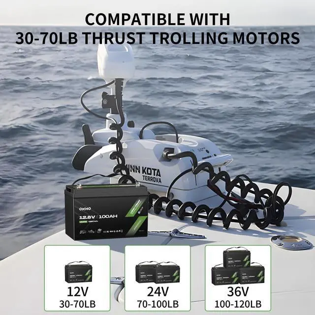Alt view image 5 of 6 - 12V 100Ah LiFePO4 Lithium Battery, Built-in 100A BMS with Low-Temp Protection, 15000+ Deep Cycles & 1280Wh Energy for RV, Solar, Marine, Trolling Motor, Home Storage